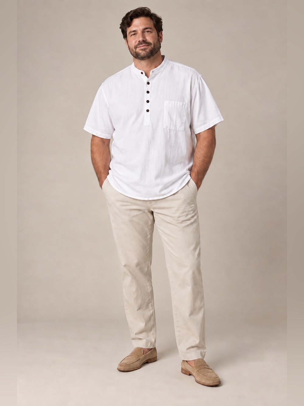Cotton Collection White 100% Peruvian Cotton Short Sleeve Henley Shirt XL